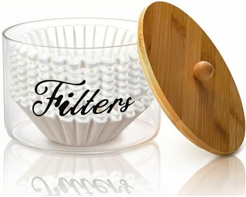 Cididu Coffee Filter Holder with Bamboo Lid, Glass Large Coffee Pod