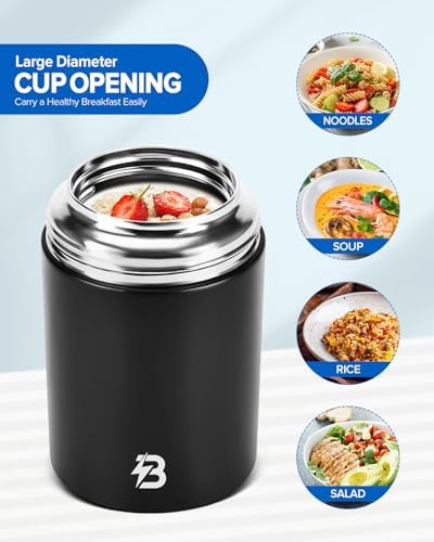 Thermo for Hot Food, 20OZ Insulated Soup Food Thermo with Spoon, Black