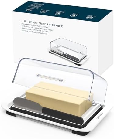 KITCHENDAO Airtight Flip-Top Butter Dish with Lid and Knife Spreader