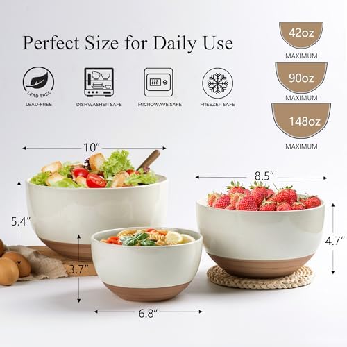 AmorArc Ceramic Mixing Bowls,Stoneware Nesting Bowls Set of 3 for