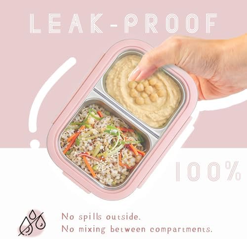 2 Pack 316 Stainless Steel Bento Box, 2-Compartment Microwave-Safe