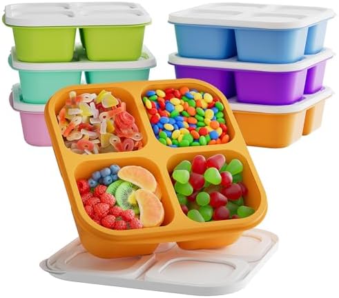 KEMETHY 6 Pcs Bento Snack Containers, Reusable 4 Compartment Food