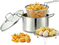 6L/6.4QT Deep Fryer Pot with Basket and Steamer Rack, Stainless Steel Stock Pot Cooking Pot for Pasta, Soup,Spaghetti, Chicken, Deep Cookware for Frying, Canning, Boiling, Simmering