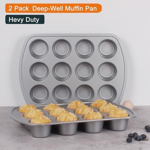 Deep Well Muffin Pan, 12-Cup, 2-Pack, 1.77-Inch Deep Cups