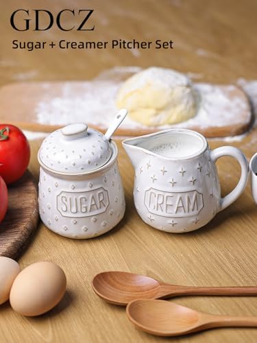 GDCZ Ceramic Sugar and Creamer Set, Coffee Serving Set (White)