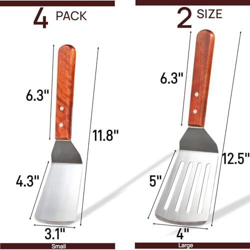 Pumtus 4 Pack Stainless Steel Spatula Set, 2 Sizes Metal Spatulas for