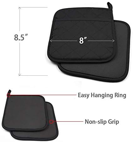 Cotton and Neoprene Oven Pad Pot Holder Set, 2Pcs, Black
