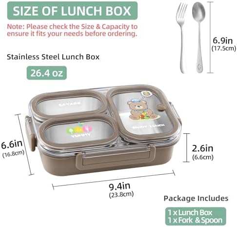 SAYAPE Stainless Steel Bento Lunch Box for Kids, 26.4 oz Leak-Proof