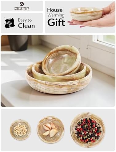 Marble Dipping Bowls Set of 3, Stone Soy Sauce Dish
