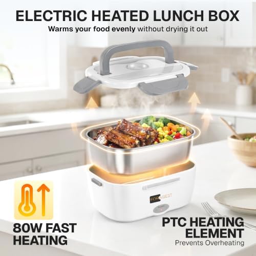 FORABEST 1.5L Heated Electric Lunch Box, White Gray