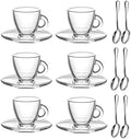 Espresso Cups with Saucers and Spoons Set of 6, Glass Demitasse Cups