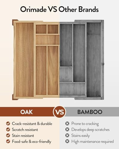 Orimade Oak Expandable Silverware Drawer Organizer, Adjustable Kitchen