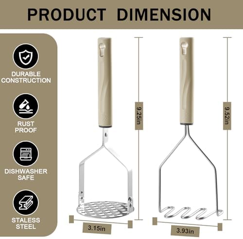 Potato Masher Stainless Steel, 2pcs Heavy Duty Mashed Potato Mashers