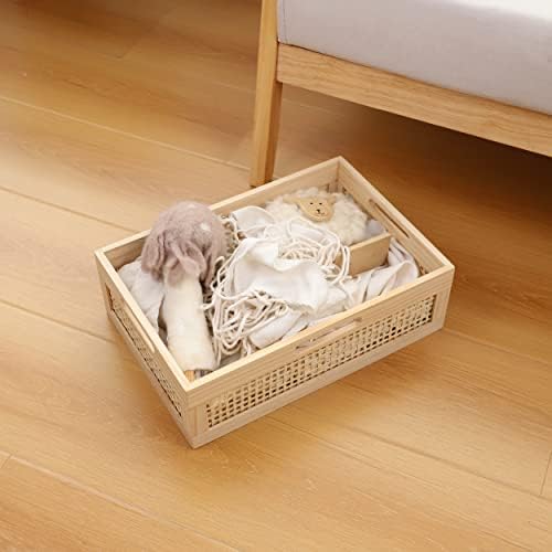 YRMT Wooden Baskets Shallow Wood Storage Basket Crate with Handles