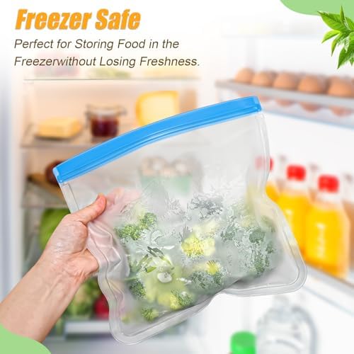 Reusable Silicone Food Storage Bags, 10 Pack 4 Size Leak proof