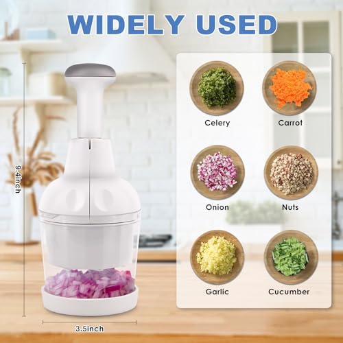 Vegetable Chopper, Food Chopper Manual Hand, Onion, Salad, Garlic, Nut & Veggie Cutter, Dishwasher Safe, White