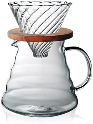 Glass Graduated Pour Over Coffee Maker Set with Wooden Stand - 580cc