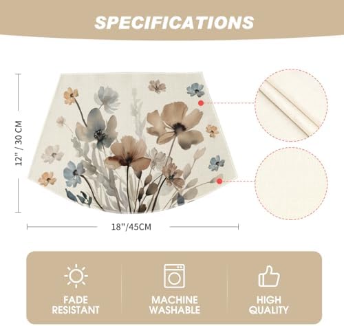 Artoid Mode Brown Poppy Floral Round Table Wedge Placemats Set of 4