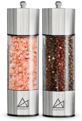 Round Manual Salt & Pepper Grinder Set, 2-Pack, Stainless Steel