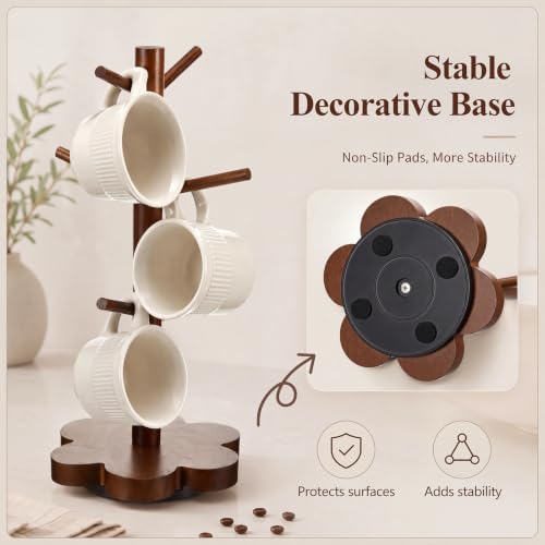 Mifoci 360° Rotating Mug Holder Tree, 6 Hooks Rustic Coffee Cup Holder