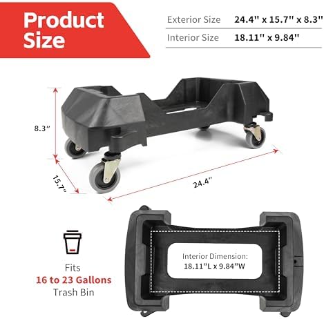 MaxWorks Trash Can Dolly, 16-23 Gallon, Black