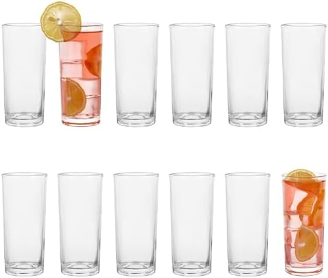Highball Glasses Set of 12-8oz Tall Water Glasses for Mojito, Whiskey