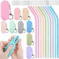 10 Sets Silicone Straws with Case, Collapsible Angled Drinking Straw