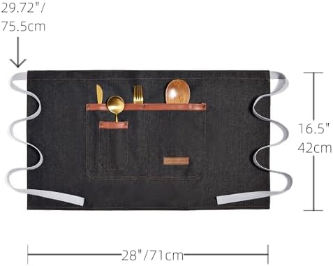 TOPTIE Denim Half Waist Apron with Pockets for Server Waiter Waitress
