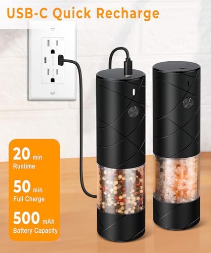 Rechargeable Electric Salt and Pepper Grinder Set, 1/2-Cup Capacity