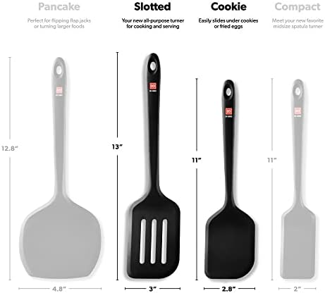 DI ORO Silicone Turner Spatula Set - 600F Heat Resistant, 2-Pc Black