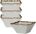 Regency Gold Set of 4 Square Porcelain Snack Bowls with Scalloped