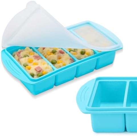 Silicone Freezer Tray with Lid, 4 Compartment Food Storage Container