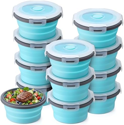 Domensi 12 Pcs Collapsible Bowls with Lids Silicone Camping Food