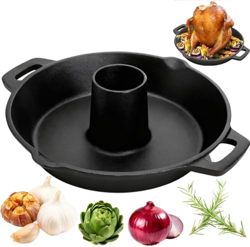 Vertical Cast Iron Chicken Roaster with Roasting Pan