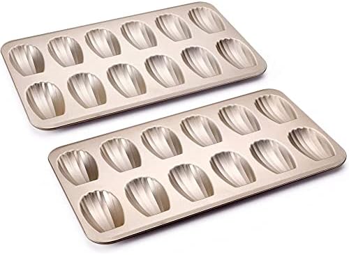 HONGBAKE Nonstick Madeleine Pan 2 Pack 12-Cavity Heavy Duty Madeleine