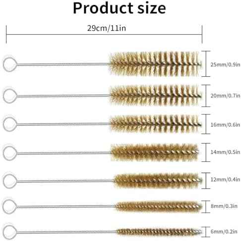 7 Pcs Brass Brush Set, 12'' Long Handle Pipe Cleaner Brush for Deep