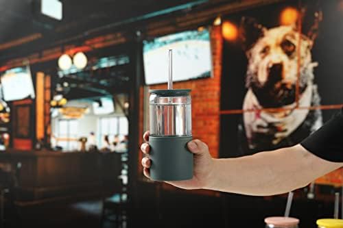 Sunseeke Glass Tumbler with Straw and Lid, 16oz Ice Coffee Cup
