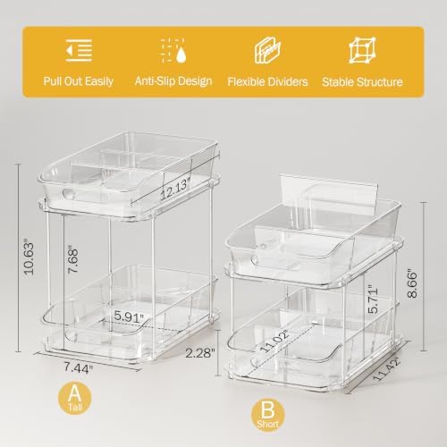 Delamu Bathroom Under Sink Organizers and Storage, 2 Pack, Clear