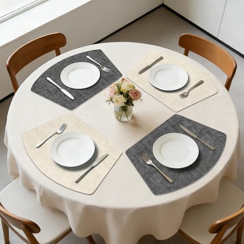 Round Table Placemats Set of 4, Dual-Sided Wedge Shape Faux Leather