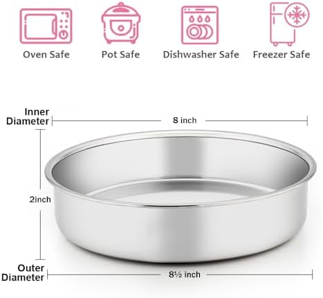 E-far 8 Inch Cake Pan Set of 3, Stainless Steel Round Layer Cake