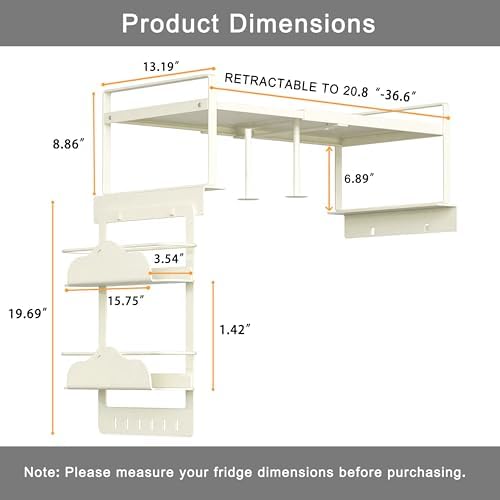 Adjustable Over-Fridge Magnetic Spice Rack, 20.8"-36.6" Shelf