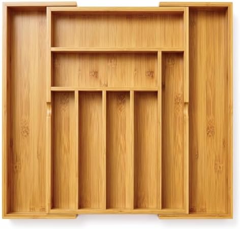 Expandable Bamboo Silverware Organizer, Kitchen Utensil Drawer