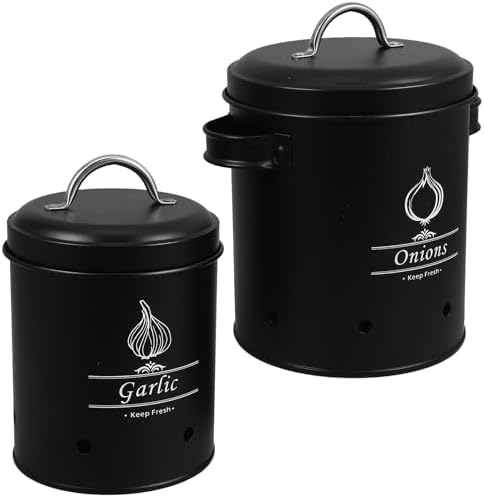 2pcs Black Metal Potato and Onion Storage Bin for Pantry Kitchen Use