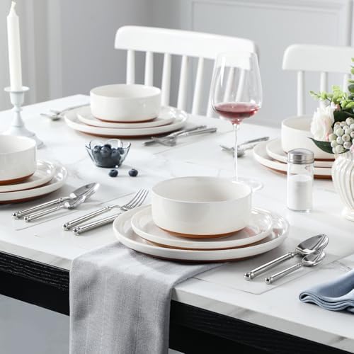 MALACASA Plates and Bowls Sets, 12 Pieces Modern Stoneware Dinnerware