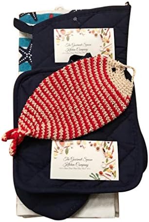 Nautical Beach Ocean Kitchen Towel Set with 2 Dish Towels, 2 Quilted