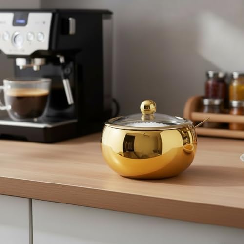 15OZ Sugar Bowl with Glass Lid and Spoon, Sugar Container of Coffee