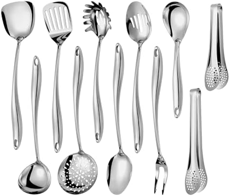 304 Stainlss Steel Kitchen Utensils Set, 11 Pcs Long Metal Cooking