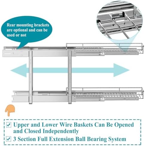 OCG 2 Tier Pull Out Cabinet Organizer (7.5" W x 21.5" D), Pull Out