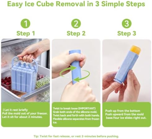 12 Individual Lidded Silicone Ice Cube Trays, Skinny Reusable