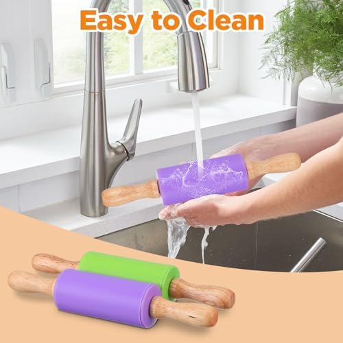 10 Pcs 9 Inch Mini Rolling Pin for Kids, Silicone Wooden Non-Stick
